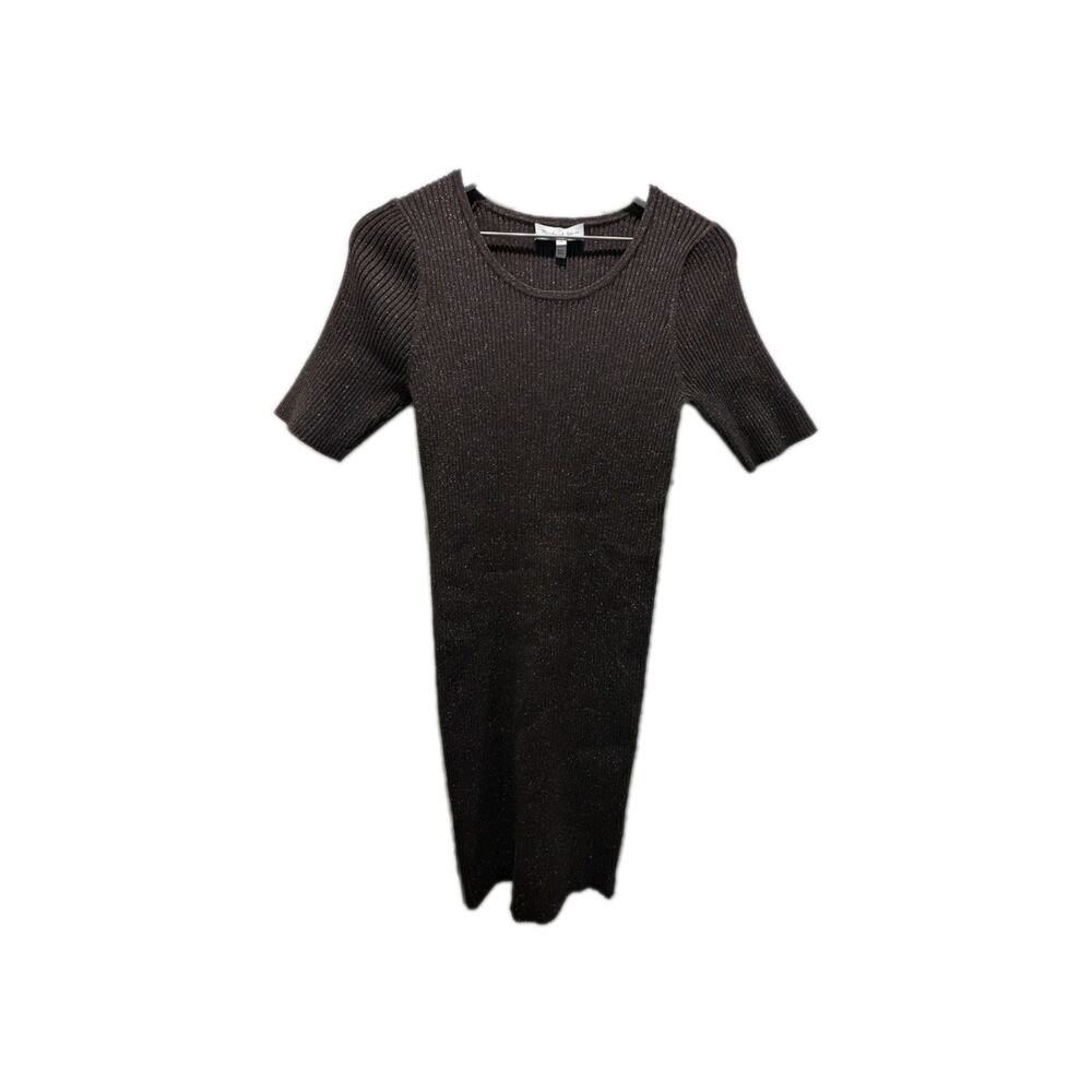 MICHAEL STARS Christina‎ Brown Short Sleeve Cotton Ribbed Fitted Dress L Petite